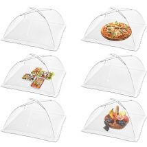 Cyslmuk - Tissu alimentaire pliable anti-mouches, 6 pièces, maille pliante, couverture alimentaire, tente parapluie, nourriture de pique-nique (blanc)