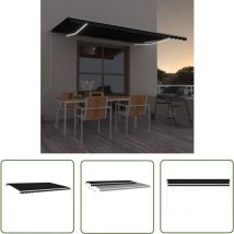 The Living Store Auvent automatique capteur de vent et LED 500x350 cm Anthracite - Auvent Retractable - Auvent Exterieur - Parasol - Ombre - Jardin