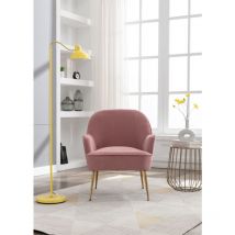 Wishdor - Fauteuil en tissu de velours doux moderne avec pieds dorés et pieds réglables, rose