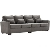 Tissu Lin canapé quatre places moderne, canapé rembourré avec accoudoirs, poches et 4 coussins - Gris foncé