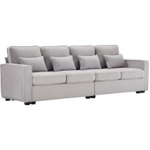 Tissu Lin canapé quatre places moderne, canapé rembourré avec accoudoirs, poches et 4 coussins - Gris