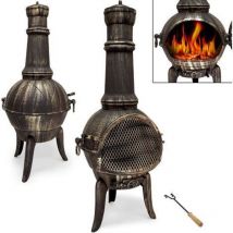 Gardebruk Terrassenofen Gusseisen Mit Funkenschutz Abdeckung Schürhaken 28kg Gartenofen Gartenkamin Feuerstelle 112cm