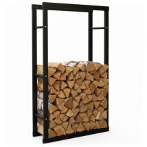 Zelsius Estantería para leña de chimenea 60x25x150 cm, negro Almacenamiento de leña en metal