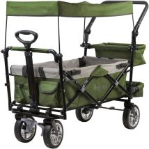 Zelsius - Carro de mano plegable con techo, verde / gris, carro de transporte con sistema de correas, carro de mano para la playa