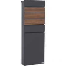Zelsius - buzón con compartimento para periódicos, buzón independiente, antracita (RAL7016) con aspecto de madera (nogal)