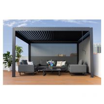 Skypergs Pergola Lite mit led Lichtern und einzelnen Aluminium Lamellen, interne Kurbel, mit 3 Seiten Jalousien,3×4M - Simpo Lifestyle