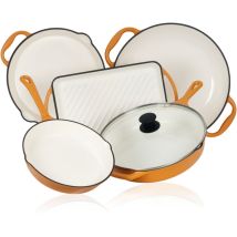 Mahlzeit Set De 5 Poêles En Fonte, Sunny Orange, Poêles À Griller, Plaque De Gril Et Poêle À Paella