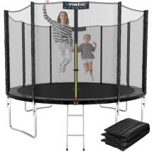 Trampolin Outdoor 'Salto Plus' - Komplett-Set für Kinder, usa Sprungtuch, Netz, Randpolster, Leiter Schwarz ø 244 cm - Kinetic Sports