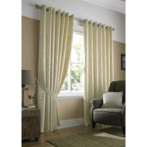 Tivoli, Cream Lined Curtains, Trailing Leave Floral Jacquard Design, Ready Made Eyelet Curtain Pairs, 90 x 90 - Cream