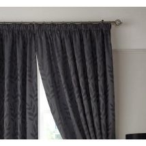 Tivoli Pencil Pleat Taped Top Curtain Pair Fully Lined Curtains Charcoal 66x72 - Charcoal