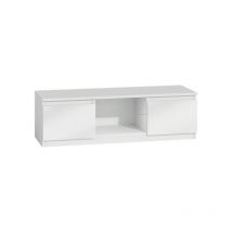 Topeshop - tivoli - Meuble tv style moderne - 140x40x36cm - 2 niches + 2 portes - Rangement matériel télé/audio - Blanc brillant