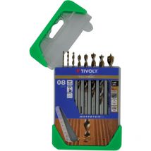 Tivoly • Box mit 8 abgestuften Technik-Holzbohrern mit Ø2-3-4-5-6-7-8-10 mm