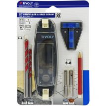 7-teilige Blisterpackung mit 4 Bohrern für Fliesen und Beton, Ø 6-8 mm, 1 Führung, 2 Zubehör TIVOLY 12000820001