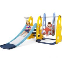 Toboggan et Balançoire, Toboggan 3 en 1 avec Balançoire & Panier de Basketball & Échelle d'escalade, Aire de Jeux Enfants pour Extérieur/Intérieur,