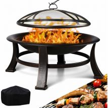 Tlgreen - Brasero Exterieur, ø 76 cm Brasero Barbecue avec Grille, Aspect rétro brazeros Exterieur Jardin, Foyer extérieur, brasero de Barbecue,