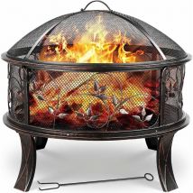 Feuerschalen, Feuerkorb Mit Funkenschutz, Feuerschale Garten Ø71x65cm, Feuerstelle Retro-look, Inkl. Poker & Kohlerost, Heizung Im Winter Stabil, 