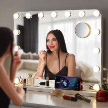 Hollywood Miroir de maquillage avec éclairage 80 x 60 cm led Hollywood Grand miroir cosmétique avec variateur de lumière, 3 couleurs de lumière,
