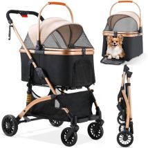 Tlgreen - Poussette Chien 2-en-1, Poussette pour Chat Pliable, Panier de Rangement, Roues Résistant à l'Usure à 360°, Fenêtre en Filet,