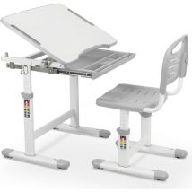 Tlgreen - Bureau pour Enfants - Bureau et Chaise Réglable en Hauteur - Ensemble Table et Chaise Plateau Inscriptible Inclinable 0-40°, Tiroir