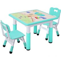 Tlgreen - Table Carrée pour Enfant avec 2 Chaises, Ensemble de Table pour Enfants réglable en Hauteur, Meubles en Plastique (Menthe Verte )