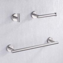 Denuotop - Toallero de 40 cm, portarrollos de papel higiénico, juego de 3 piezas, montaje en pared, acero inoxidable SUS304, acabado cepillado,