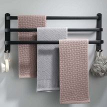 Qiyao - Toallero de pared de aluminio de 3 capas con gancho, impermeable, negro, para baño, cocina y aseo, 70 cm