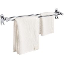 Toallero retráctil de 50-90 cm, doble barra de toalla ajustable de acero inoxidable, soporte de pared con tornillos.
