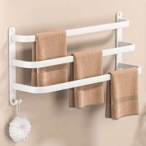Skecten - Toalleros de Baño 50 cm, Soporte Toallas 3 Barras con Ganchos, Toallero de Pared para Baño Ducha Cocina, Blanco