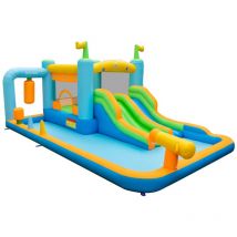 Toboggan Aquatique Géant pour Enfants Double Toboggan Piscine à Eau Canon à Eau et Sac de Sable de Boxe Parc Aquatique pour 3-10 Ans (sans Souffleur)