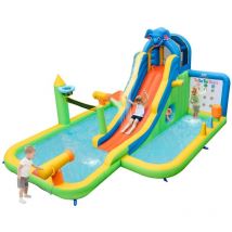 Toboggan Aquatique Gonflable Géant Piscine Éclaboussures Mur Escalade Canons d'Eau Lancer Anneaux Multicolore CW94878