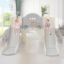 Toboggan d'escalade pour enfants 8 en 1, toboggan multifonction avec 2 toboggans, toboggan autoportant, escalade, jeu de forage, espace de rangement,
