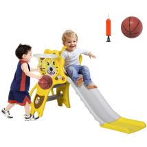 Toboggan enfant 18-36 mois - panier basket, ballon, pompe inclus - hdpe jaune gris
