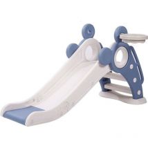Toboggan Pliant 3en1 avec Panier de Basket-ball,Aire de Jeux Glisse Intérieur Extérieur Jouet Centre d'activités Enfant,HDPE,Bleu