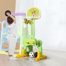 Design In - Toboggan Enfants Aire de Jeux 6 en 1 Balançoire Portique Panier Basketball Escalade But Football CW28902