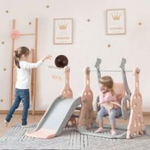 Pergar - Toboggan extérieur enfant,balancoire exterieur avec toboggan,toboggan pour Enfant 4 en 1 avec support de basket-ball,échelle