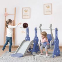 Pergar - Toboggan extérieur enfant,balancoire exterieur avec toboggan,toboggan pour Enfant 4 en 1 avec support de basket-ball,échelle