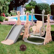 Toboggan exterieur enfant,balancoire exterieur avec toboggan,toboggan pour Enfant 4 en 1,glissiere toboggan,rose