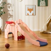 Toboggan Forme Éléphant 4 en 1 Panier Ballon de Basket Zone Tampon Antidérapantes Enfants Rose CW82689