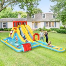 Toboggan gonflable 7 en 1 avec Double Toboggan Aquatique Maison Rebond Mur Escalade Pistolet à Eau Ventilateur Non Inclus