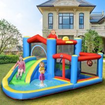 Design In - Toboggan gonflable Enfant avec Toboggan et Panier 3-12 Ans 410x310x191 cm CW31934