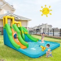 Toboggan gonflable Enfants 5 en 1 avec Toboggan Double Parc Aquatique Charge 159kg pour 3 Enfants 3-10 Ans CW20919
