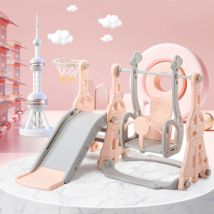Toboggan pour Enfant 4 en 1,Toboggan exterieur enfant,balancoire exterieur avec toboggan,glissiere toboggan,Rose - Sunfecili