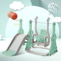 Toboggan pour enfants 4 en 1 - Convient pour l'intérieur et l'extérieur - avec balançoire, panier de basket, toboggan, échelle - Vert