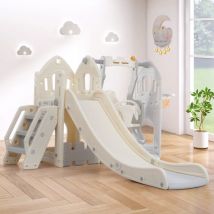 Toboggan pour enfants avec balançoire, toboggan pour enfants 5 en 1, toboggan, escalade, espace de rangement, balançoire, cadre de basket-ball,
