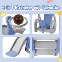 Ohjijinn - Toboggan pour enfants, balançoire pour enfants 4 en 1 avec support de basket-ball, échelle d'escalade, toboggan de jardin pour utilisation