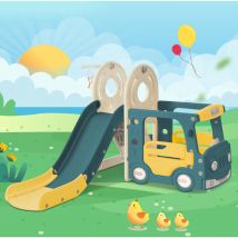 Ensemble toboggan pour enfants 4 en 1, avec un panier de basket et un ballon de basket assorti, hdpe, Vert antique