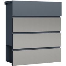 Briefkasten V64 Anthrazit Und Edelstahl 410 X 130 X 370 Mm, Wandbriefkasten Mit Schloss, Soft Close Klappe Und Zeitungsfach, Postkasten Aus Stahl 