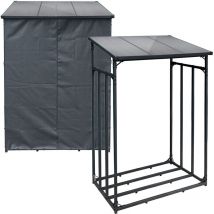 Toboli - Range-bûches Extérieur Noir 133 x 83 x 185 cm Charge 1500 kg en Métal Housse de protection Intempéries Étagère Support Bois chauffage Abri