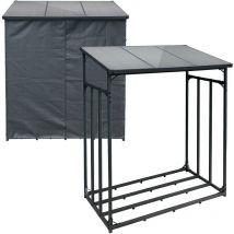 Toboli - Range-bûches Extérieur Noir 185 x 83 x 185 cm Charge 1500 kg en Métal Housse de protection Intempéries Étagère Support Bois chauffage Abri