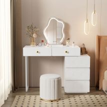Tocador blanco sin espejo ni taburete, 5 cajones, diseño minimalista con patrón ondulado, patas y cajonera intercambiables, 90×40×73,5 cm